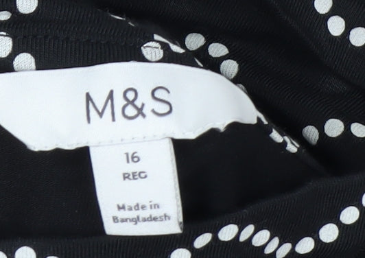Marks and Spencer Women Black Size 16 Shift Dress Long Sleeve