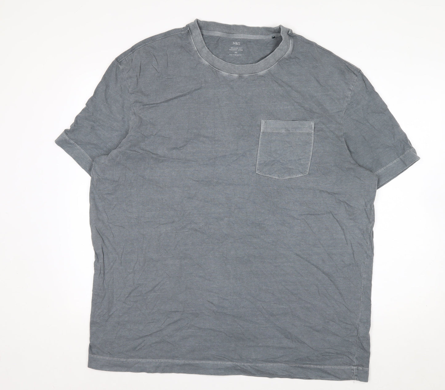 Marks and Spencer Mens Grey 2XL Relaxed Fit Cotton T-Shirt