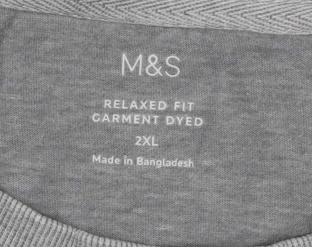 Marks and Spencer Mens Grey 2XL Relaxed Fit Cotton T-Shirt