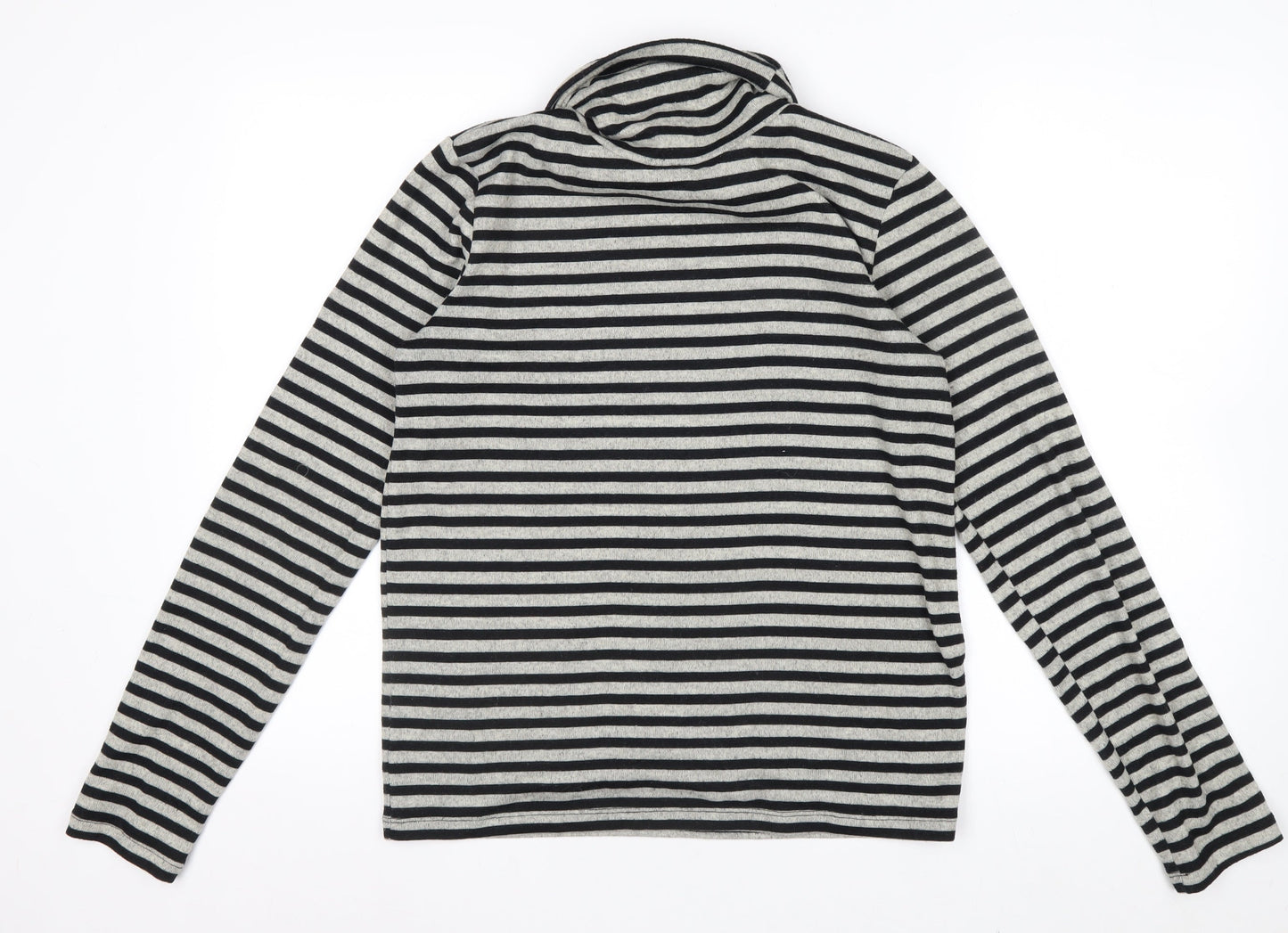 Zara Women Black Striped Roll Neck Long Sleeve Jersey Top S