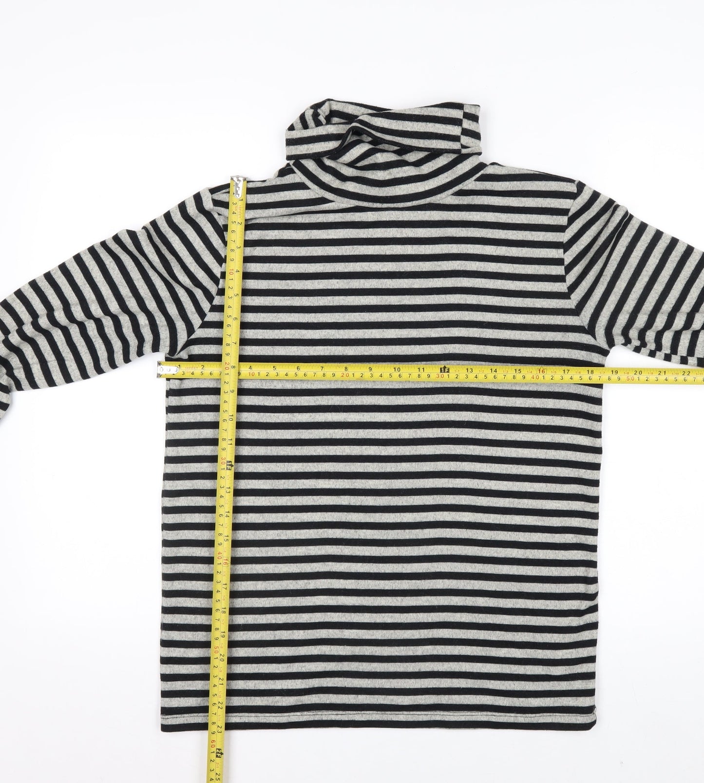 Zara Women Black Striped Roll Neck Long Sleeve Jersey Top S