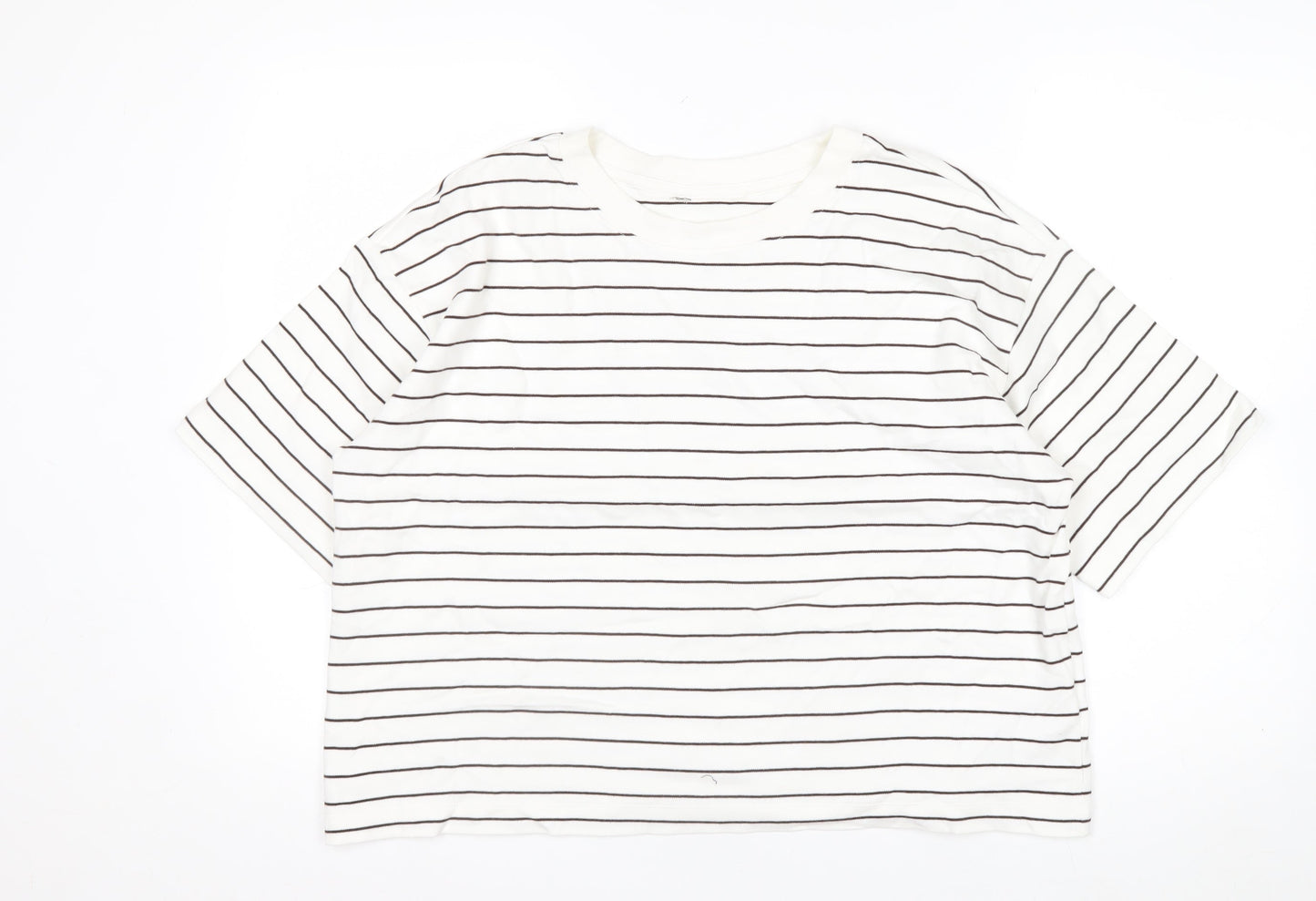 Marks and Spencer Womens White Striped Cotton Jersey T-Shirt Size 16