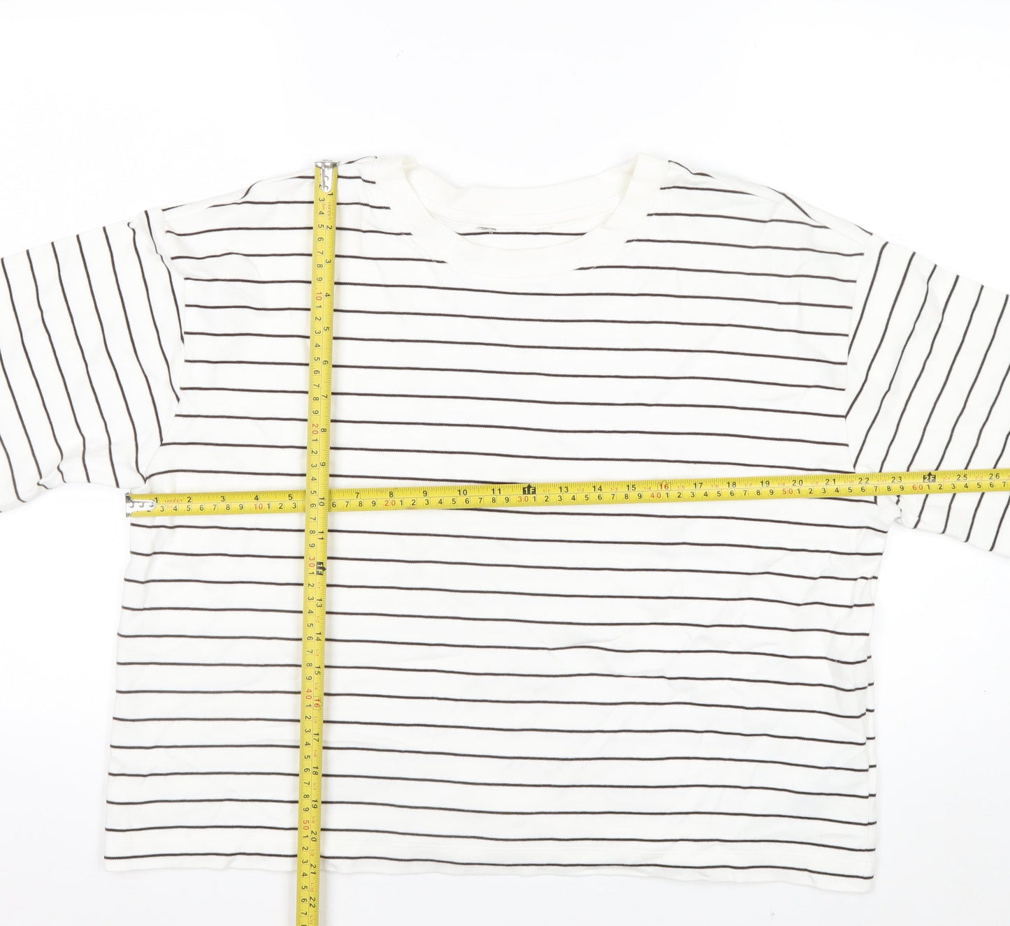 Marks and Spencer Womens White Striped Cotton Jersey T-Shirt Size 16