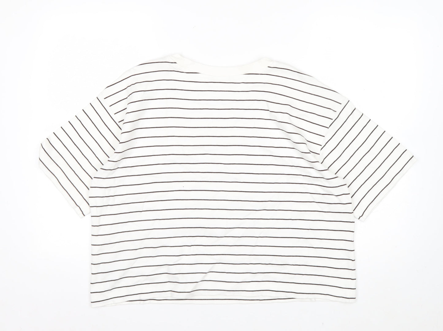Marks and Spencer Womens White Striped Cotton Jersey T-Shirt Size 16