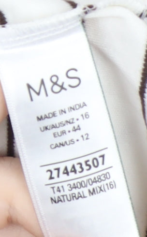 Marks and Spencer Womens White Striped Cotton Jersey T-Shirt Size 16