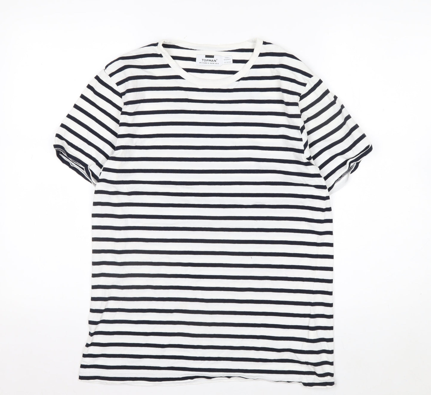 Topman Men's White & Navy Striped Short Sleeve Cotton T-Shirt Size S