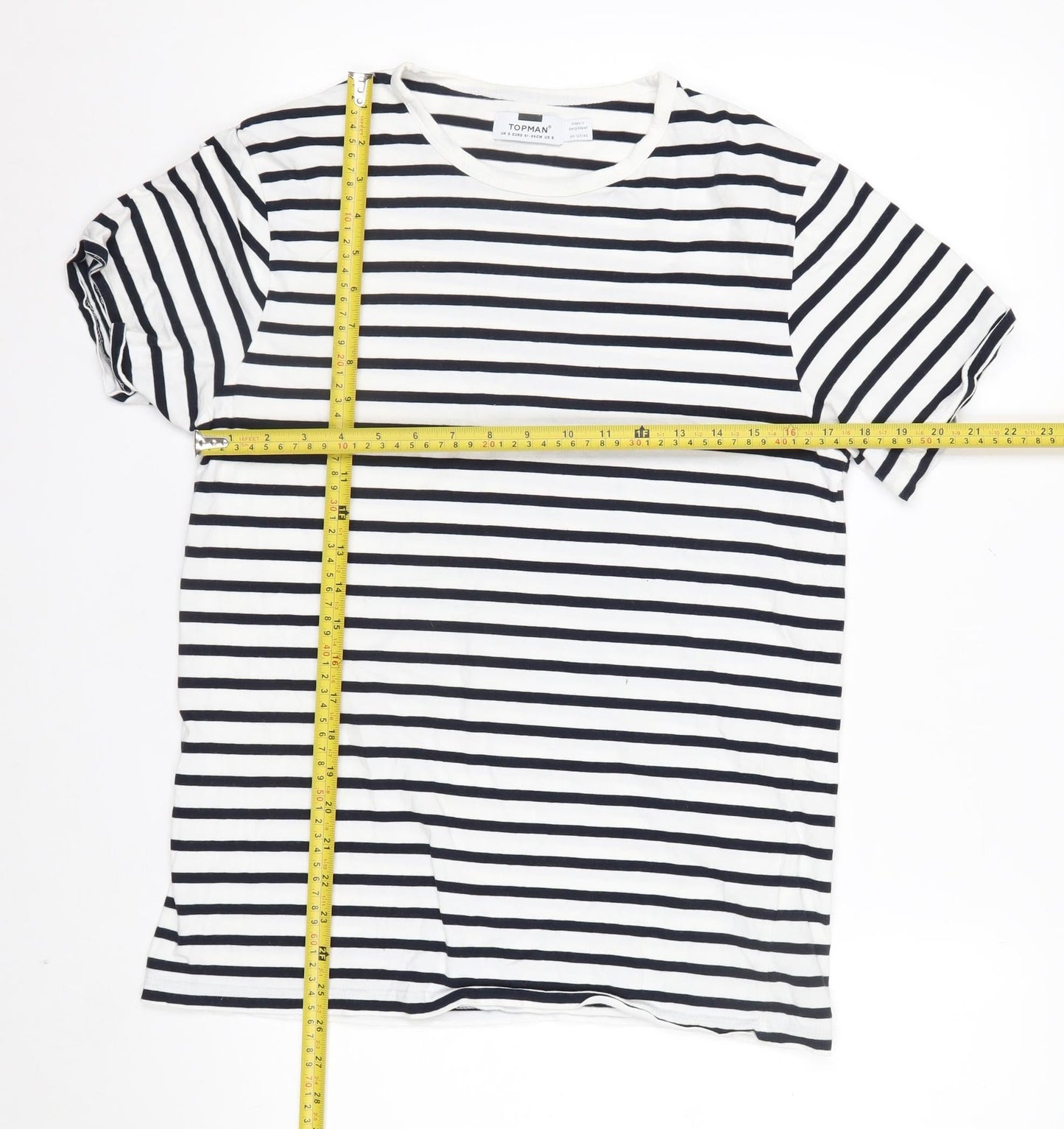 Topman Men's White & Navy Striped Short Sleeve Cotton T-Shirt Size S