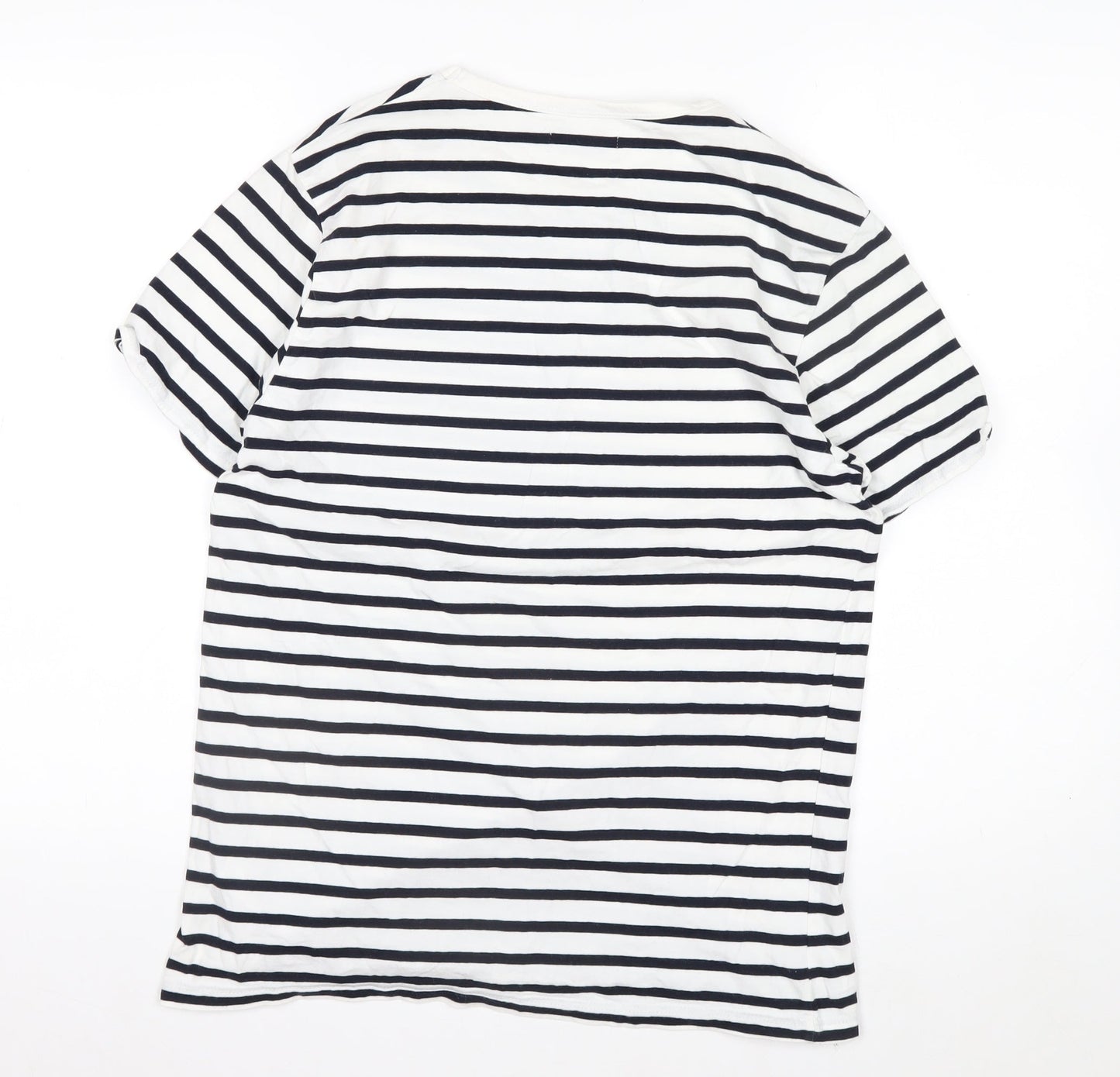 Topman Men's White & Navy Striped Short Sleeve Cotton T-Shirt Size S
