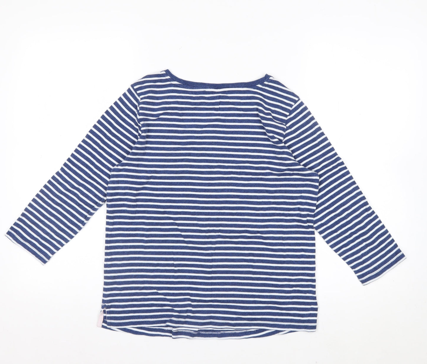 Laura Ashley Women Blue Striped 3/4 Sleeve Cotton T-Shirt UK 10