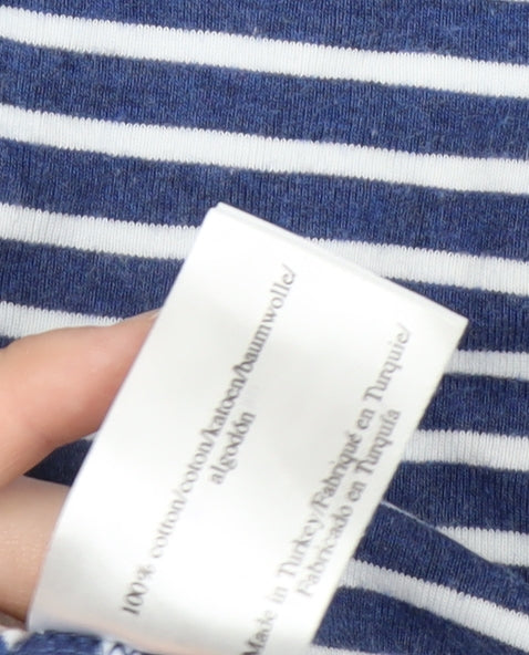 Laura Ashley Women Blue Striped 3/4 Sleeve Cotton T-Shirt UK 10
