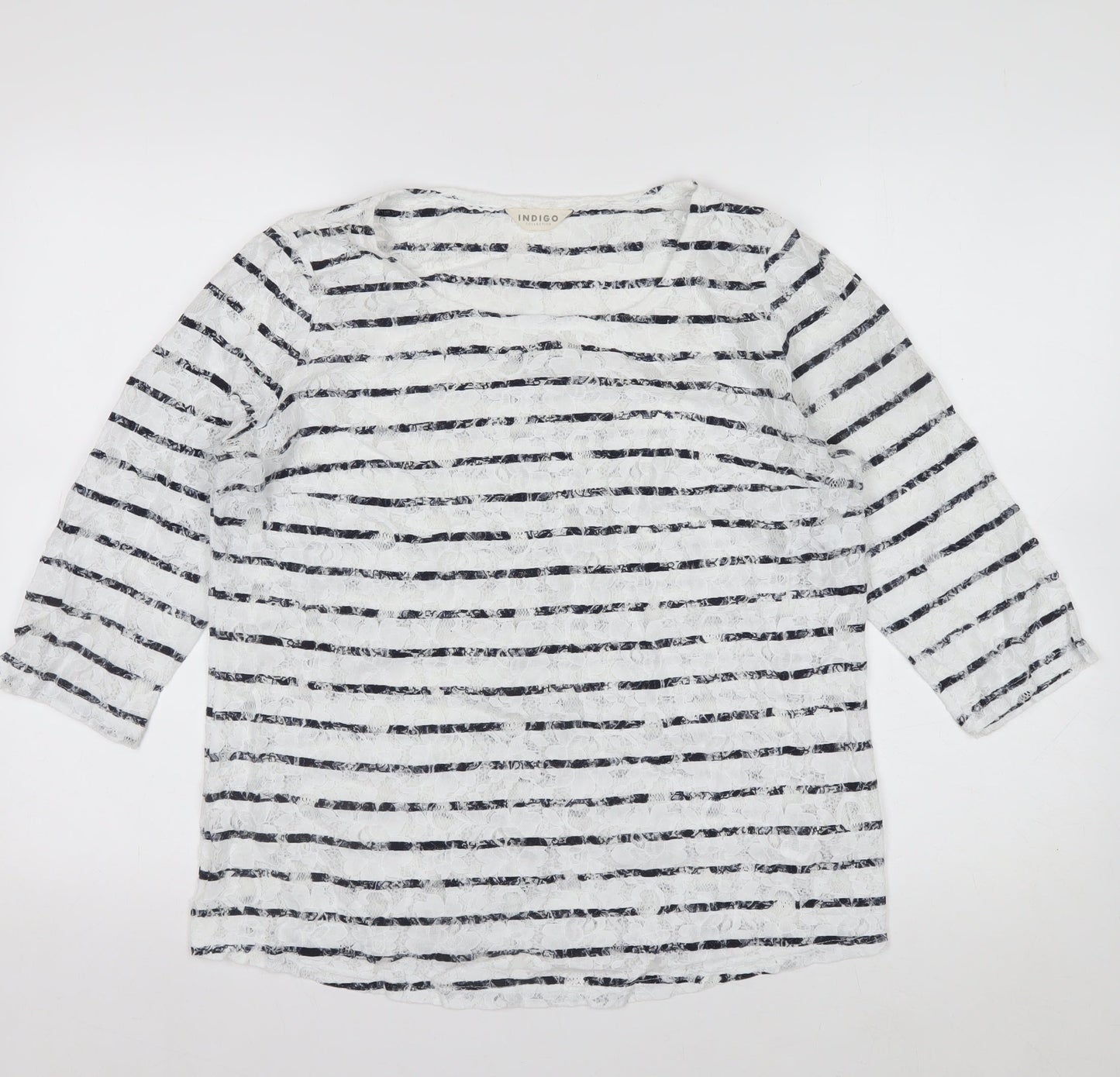 Marks and Spencer Women's Multicoloured Striped Lace T-Shirt UK 14