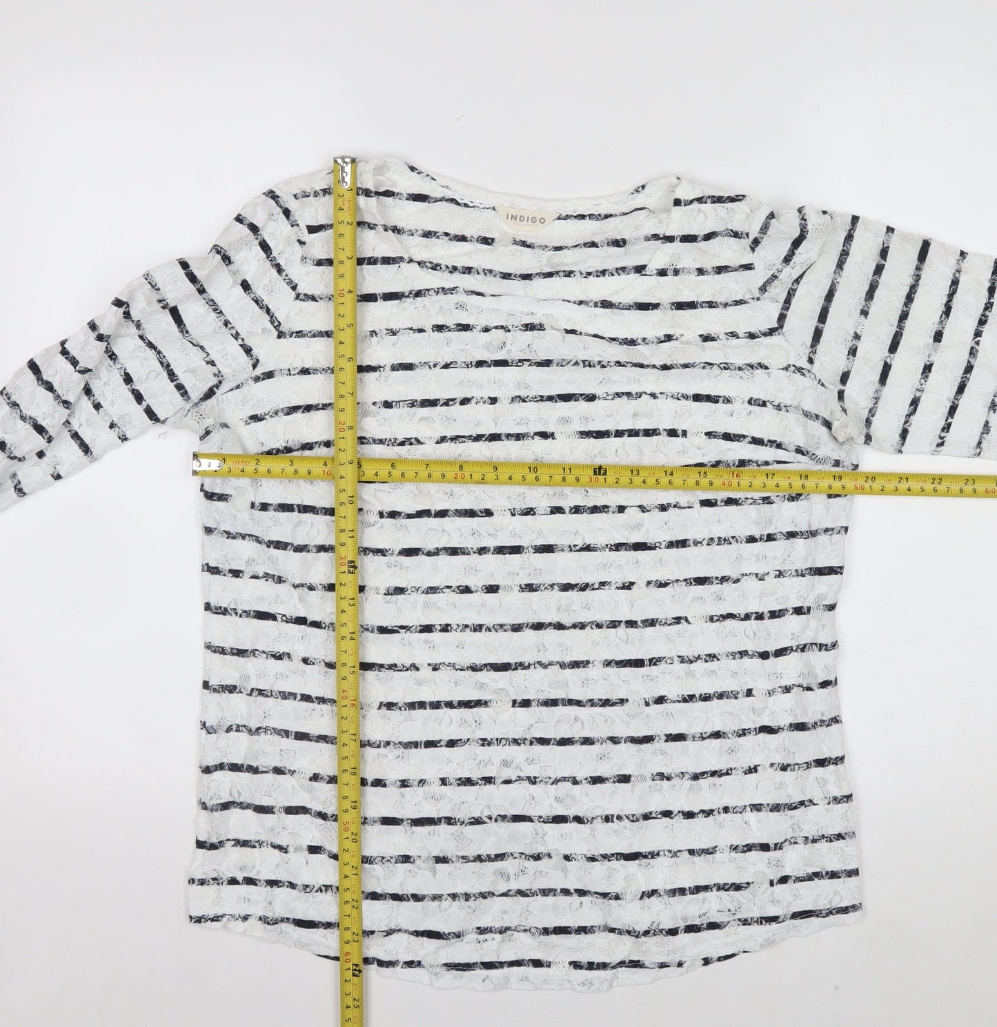Marks and Spencer Women's Multicoloured Striped Lace T-Shirt UK 14