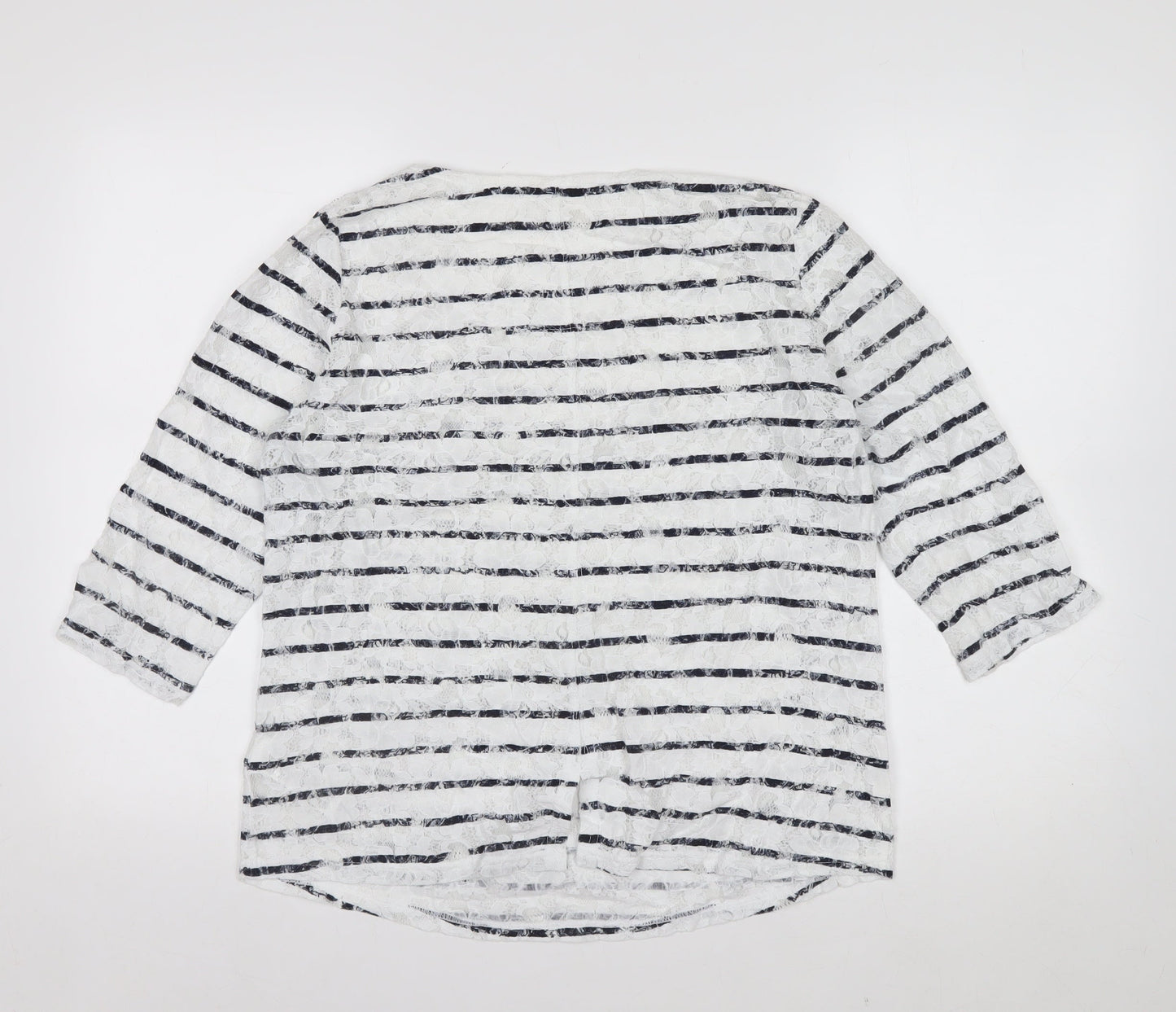 Marks and Spencer Women's Multicoloured Striped Lace T-Shirt UK 14