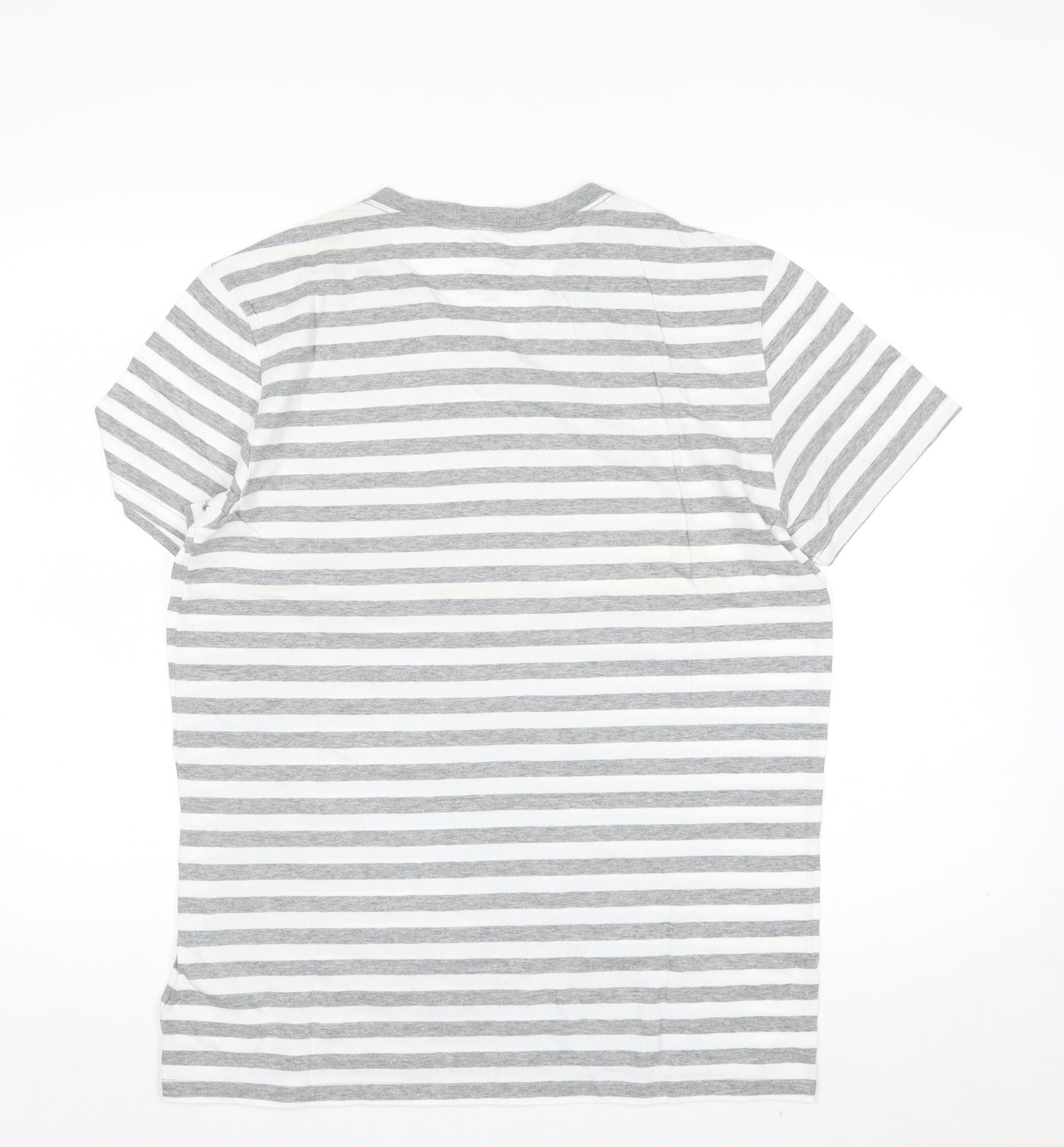 Gap Men's Grey White Striped V-Neck Cotton T-Shirt Size M