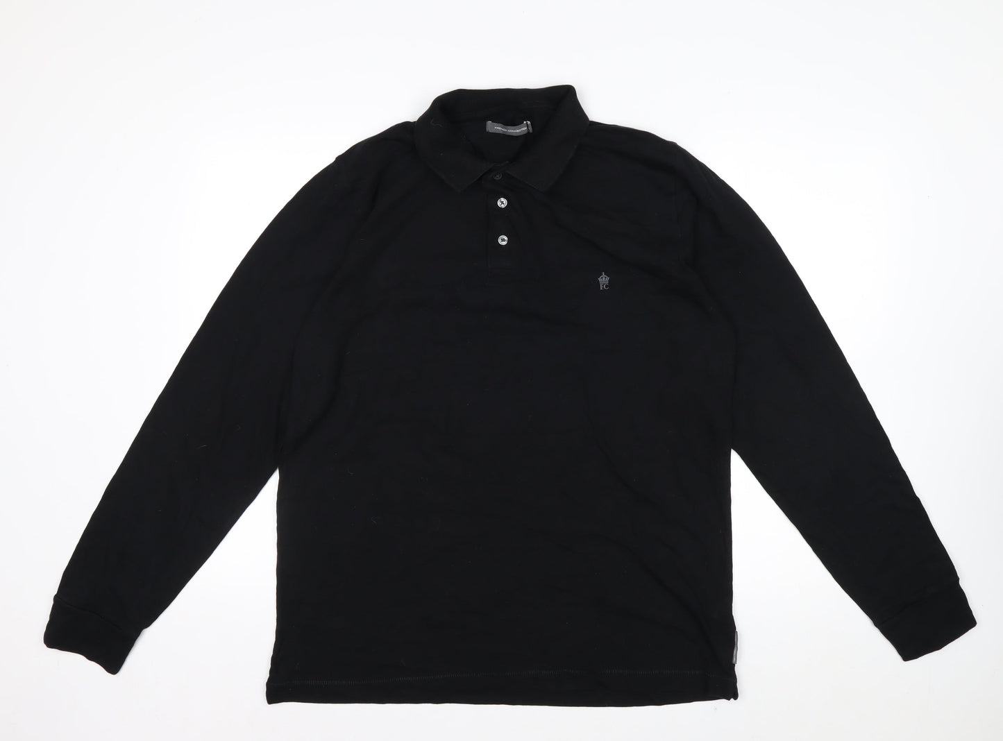 French Connection Men's Black XL Long Sleeve Cotton Polo Shirt