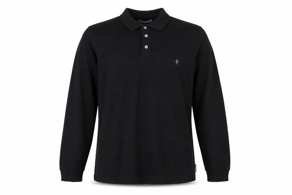 French Connection Men's Black XL Long Sleeve Cotton Polo Shirt