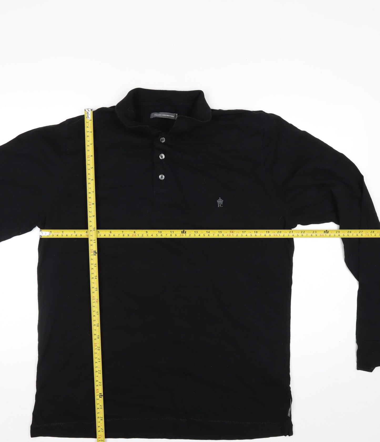 French Connection Men's Black XL Long Sleeve Cotton Polo Shirt