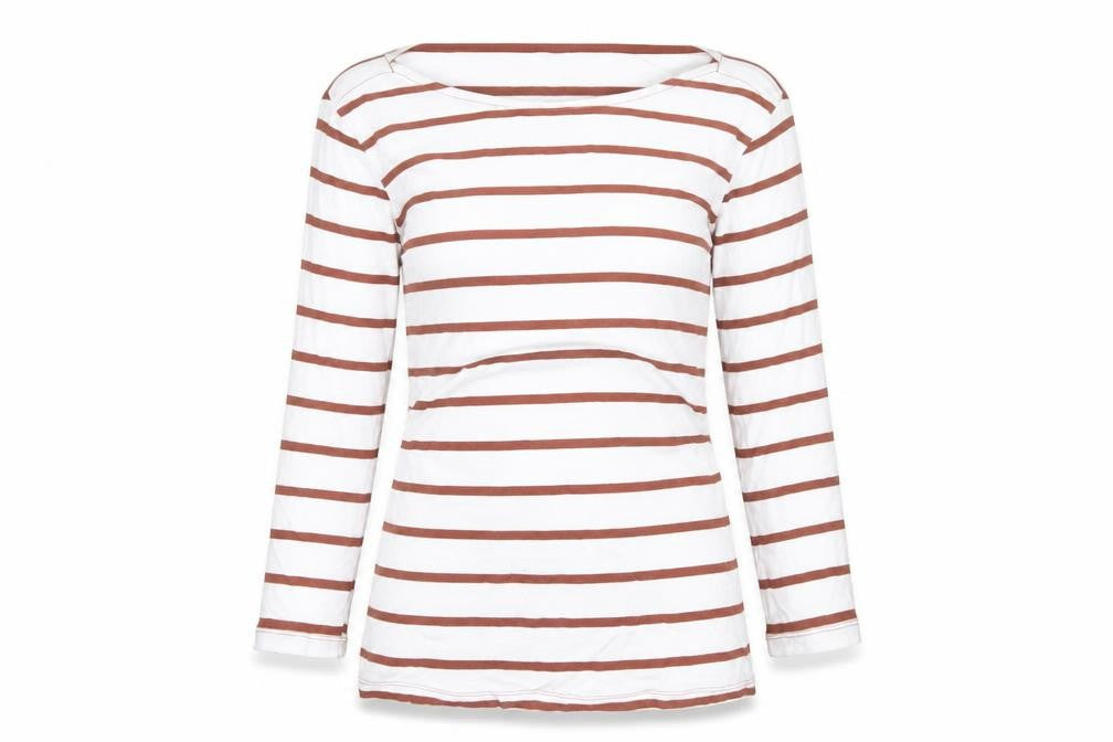 Marks & Spencer Women White Striped Long Sleeve Cotton T-Shirt Size 10