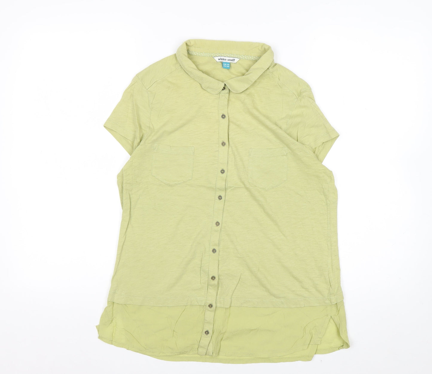 White Stuff Women's Green Button-Up Short Sleeve Cotton Modal Shirt UK 10
