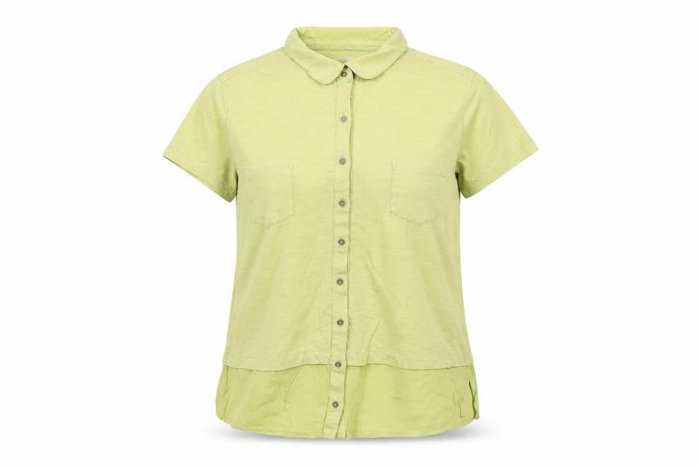 White Stuff Women's Green Button-Up Short Sleeve Cotton Modal Shirt UK 10
