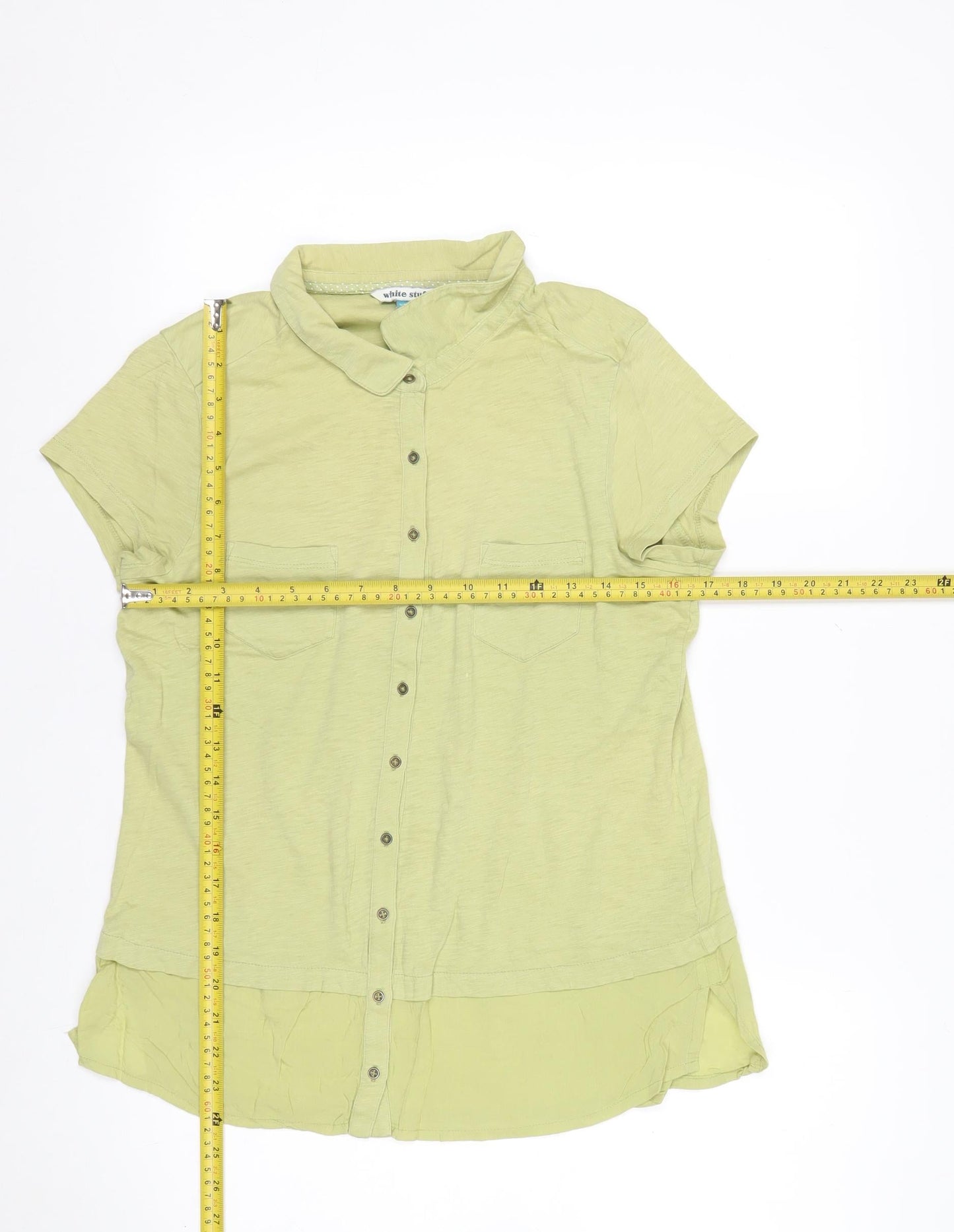 White Stuff Women's Green Button-Up Short Sleeve Cotton Modal Shirt UK 10