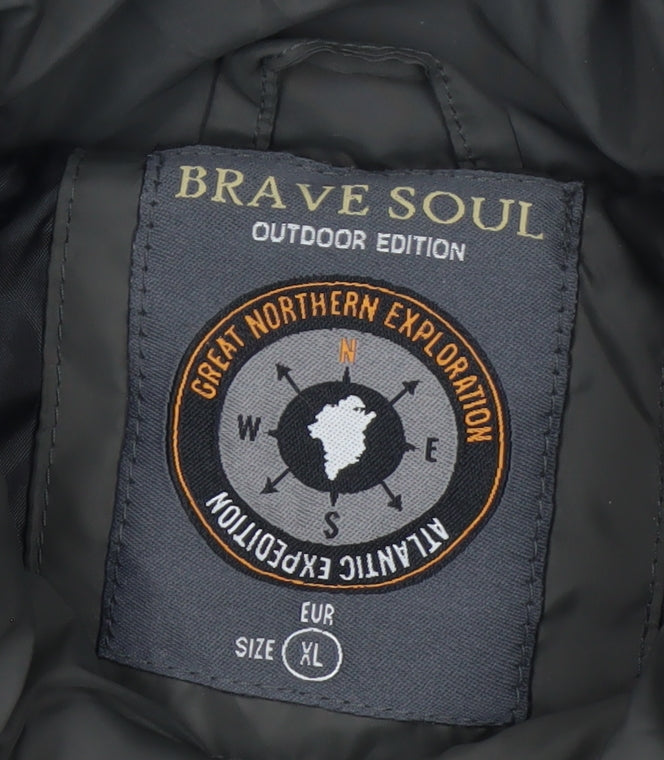 Brave Soul Men's Green XL Puffer Jacket Outdoor Style