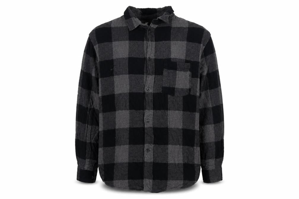 H&M Men’s Grey Black Check Cotton Button-Up Shirt XL Relaxed Fit