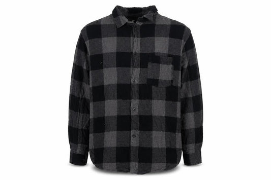 H&M Men’s Grey Black Check Cotton Button-Up Shirt XL Relaxed Fit
