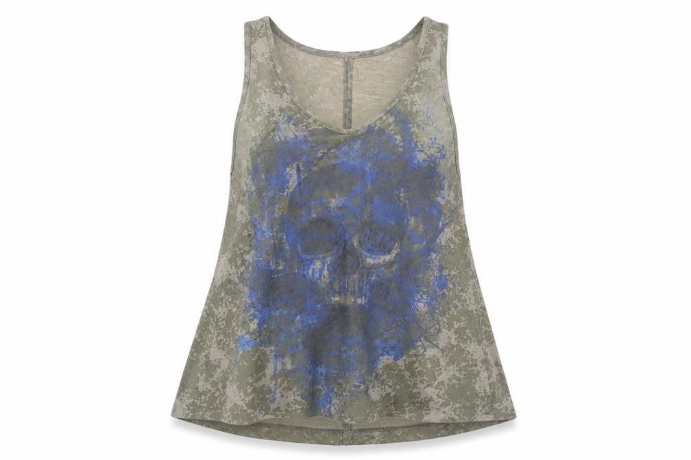 The Kooples Womens Khaki Skull Print Tank Top XS Relaxed Fit