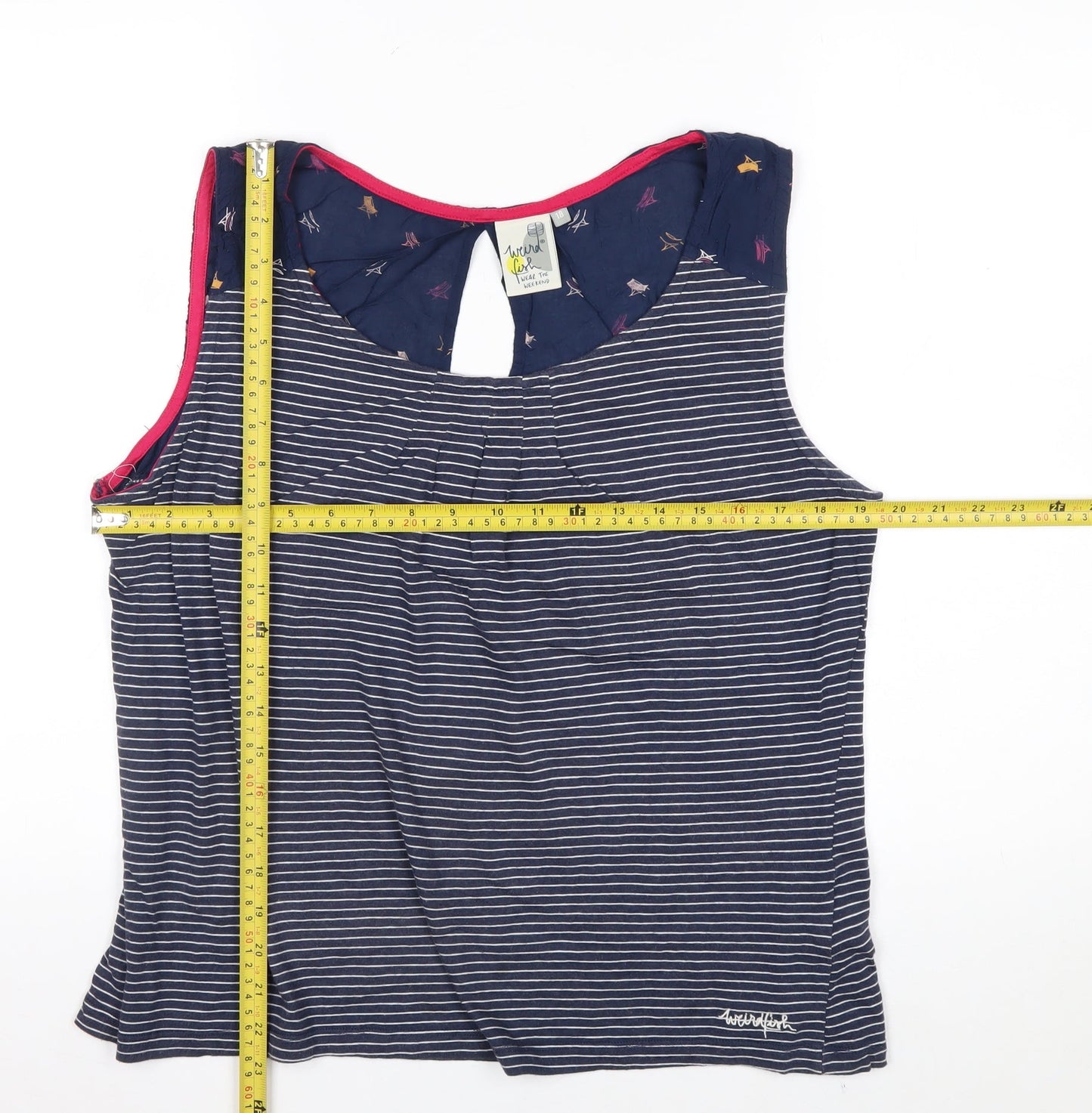 Weird Fish Women's Blue Striped Tank Top Size 18 Cotton Blend