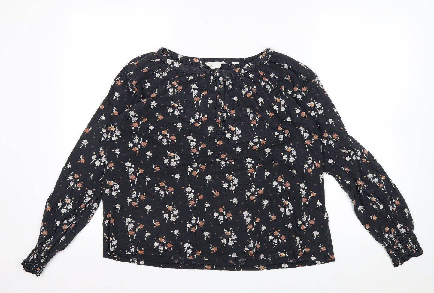Fat Face Women's Black Floral Long Sleeve Tunic Blouse Size 12