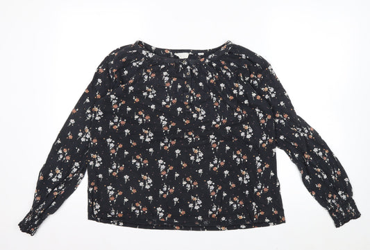 Preloved Fat Face Women's Black Floral Long Sleeve Tunic Blouse Size 12 - Front