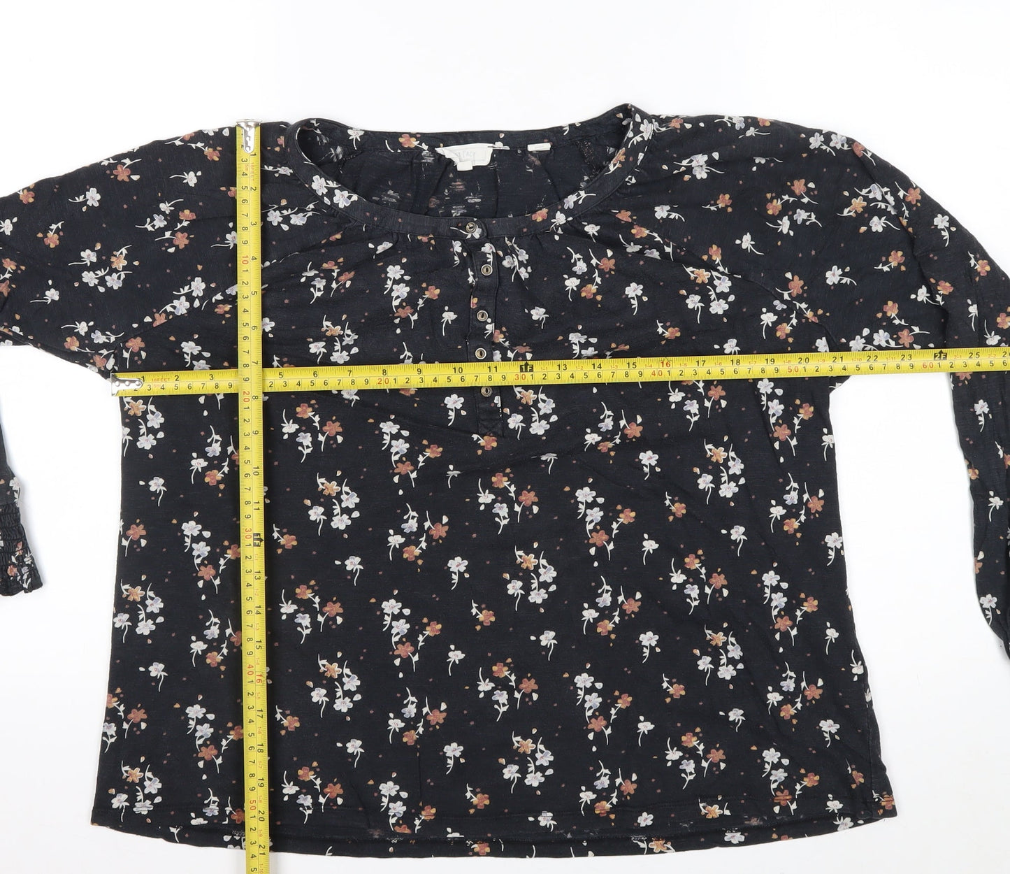 Fat Face Women's Black Floral Long Sleeve Tunic Blouse Size 12