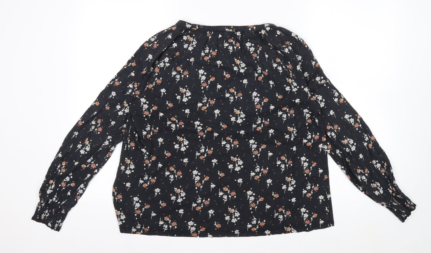 Fat Face Women's Black Floral Long Sleeve Tunic Blouse Size 12