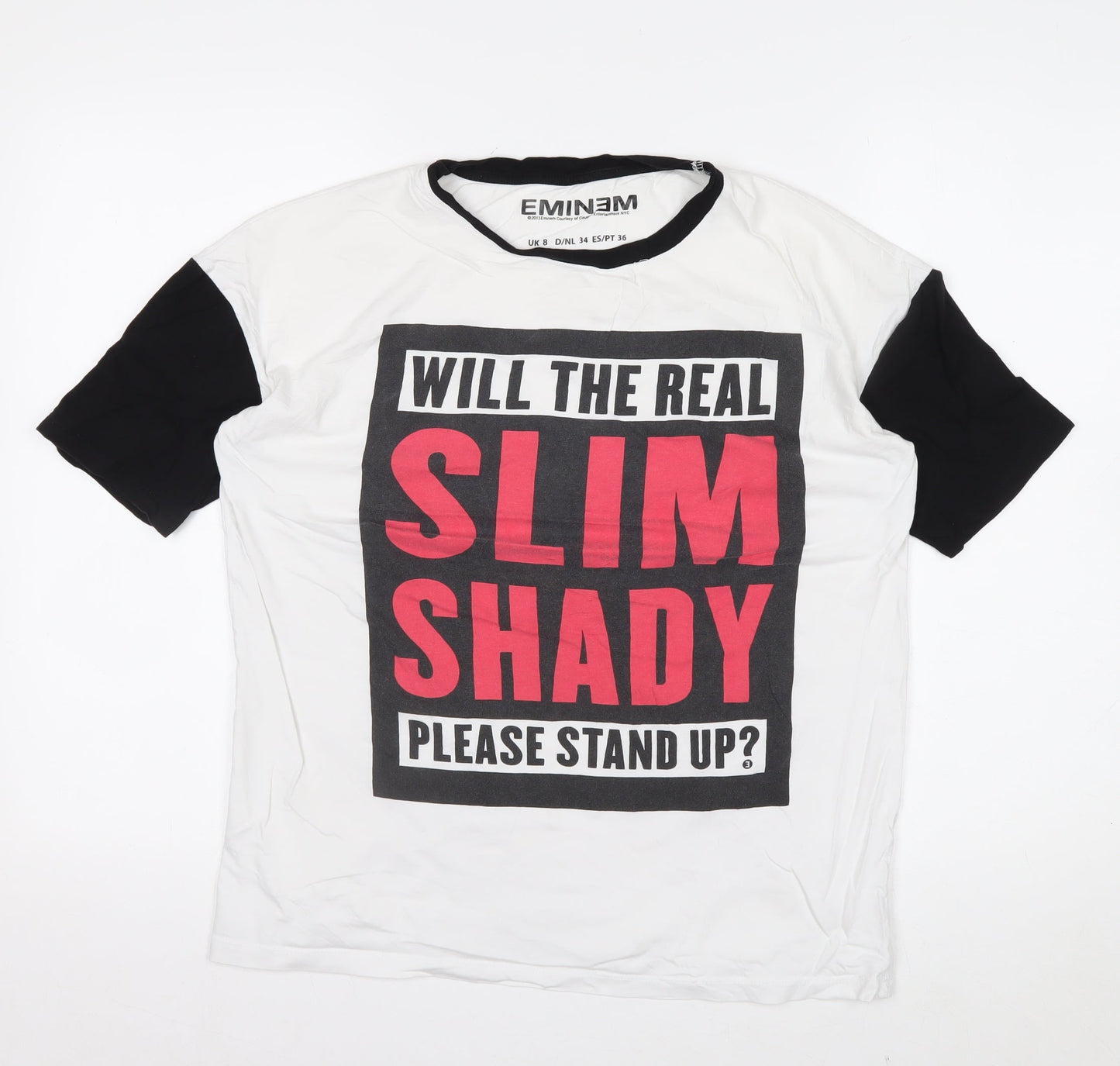 Eminem Mens White Black Slim Shady Graphic T-Shirt Size S