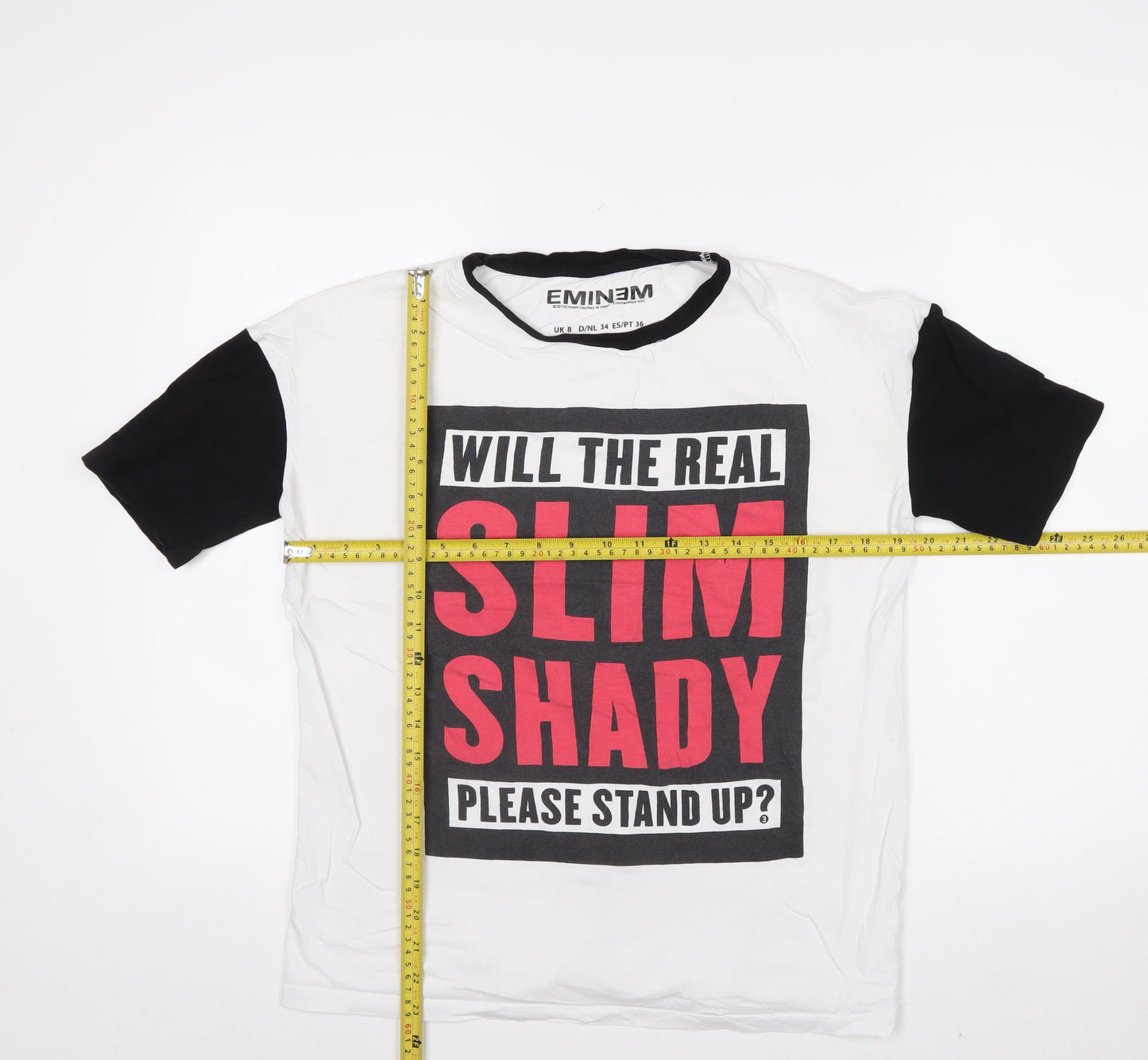 Eminem Mens White Black Slim Shady Graphic T-Shirt Size S