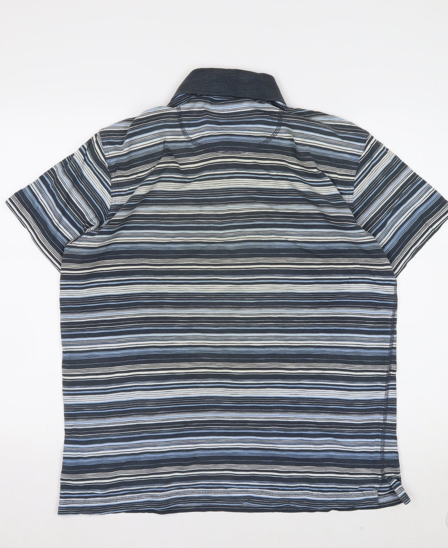Marks and Spencer Men’s Blue Striped Cotton Short Sleeve Polo M