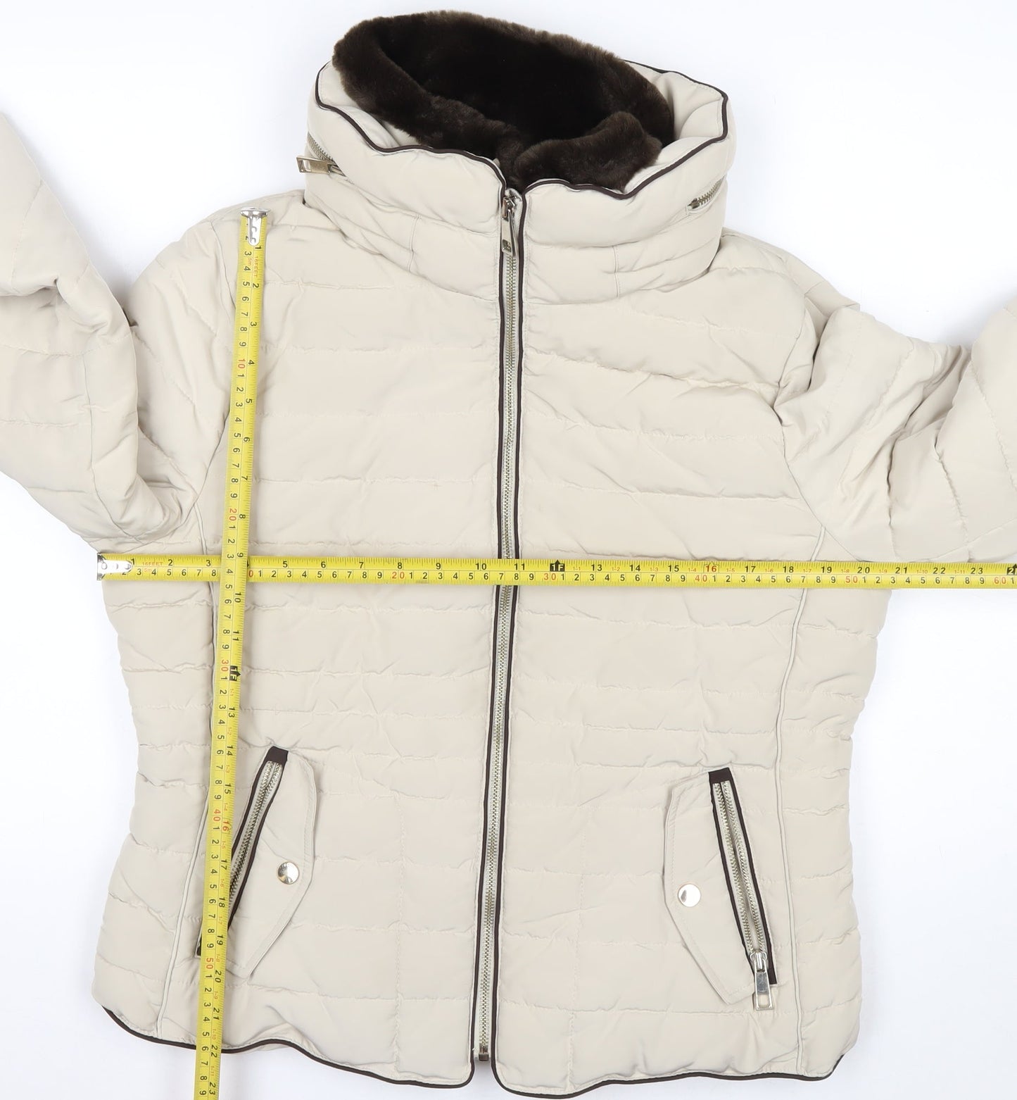 Marks and Spencer Women’s Beige Size 14 Puffer Jacket with Detachable Faux Fur Trim