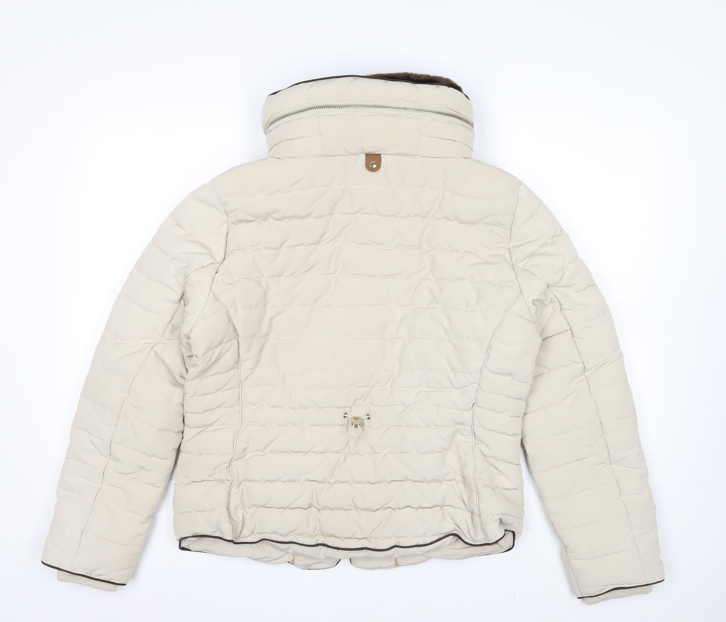 Marks and Spencer Women’s Beige Size 14 Puffer Jacket with Detachable Faux Fur Trim