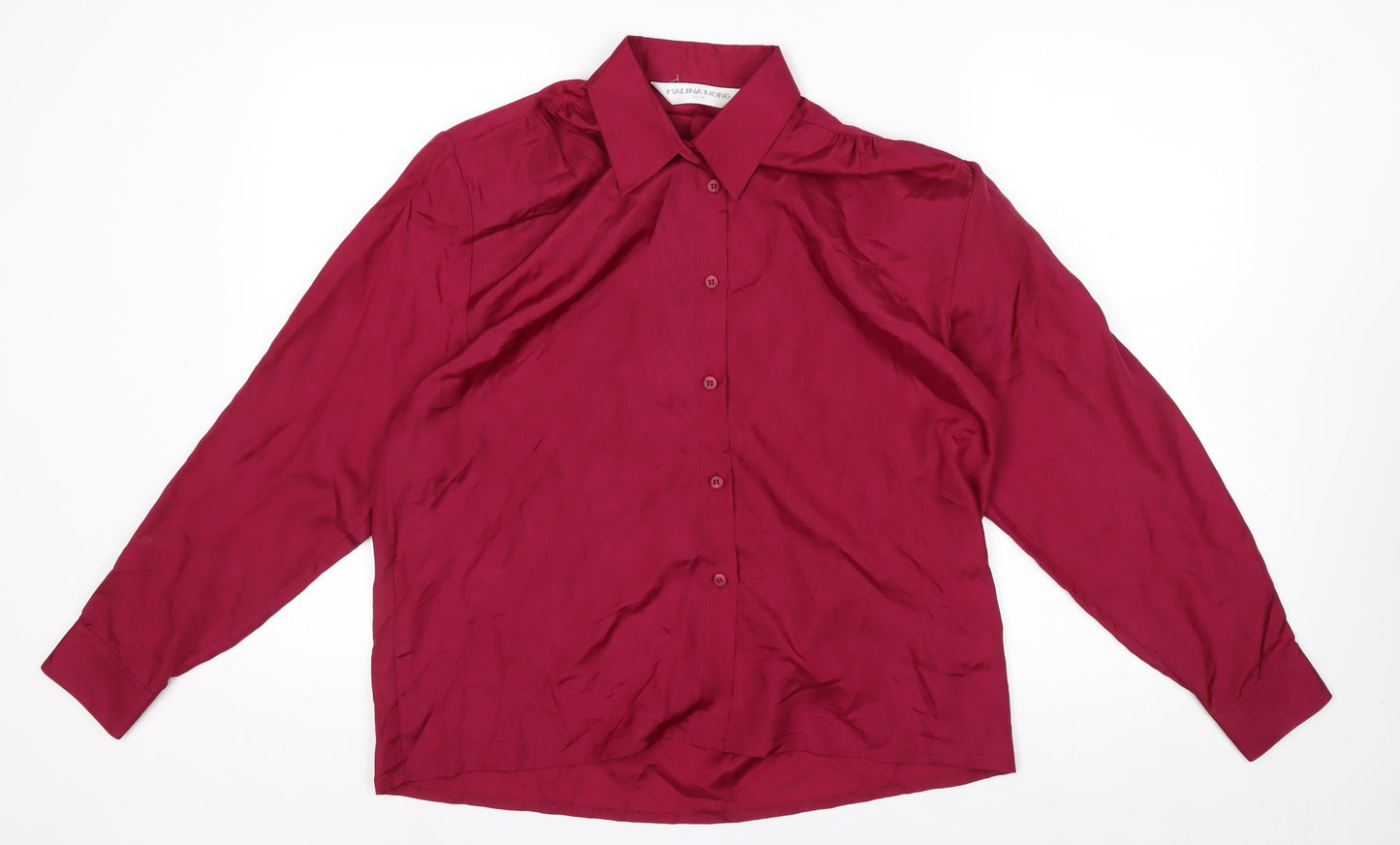 Malina Wong Women Red Silk Button-Up Long Sleeve Shirt Size 10