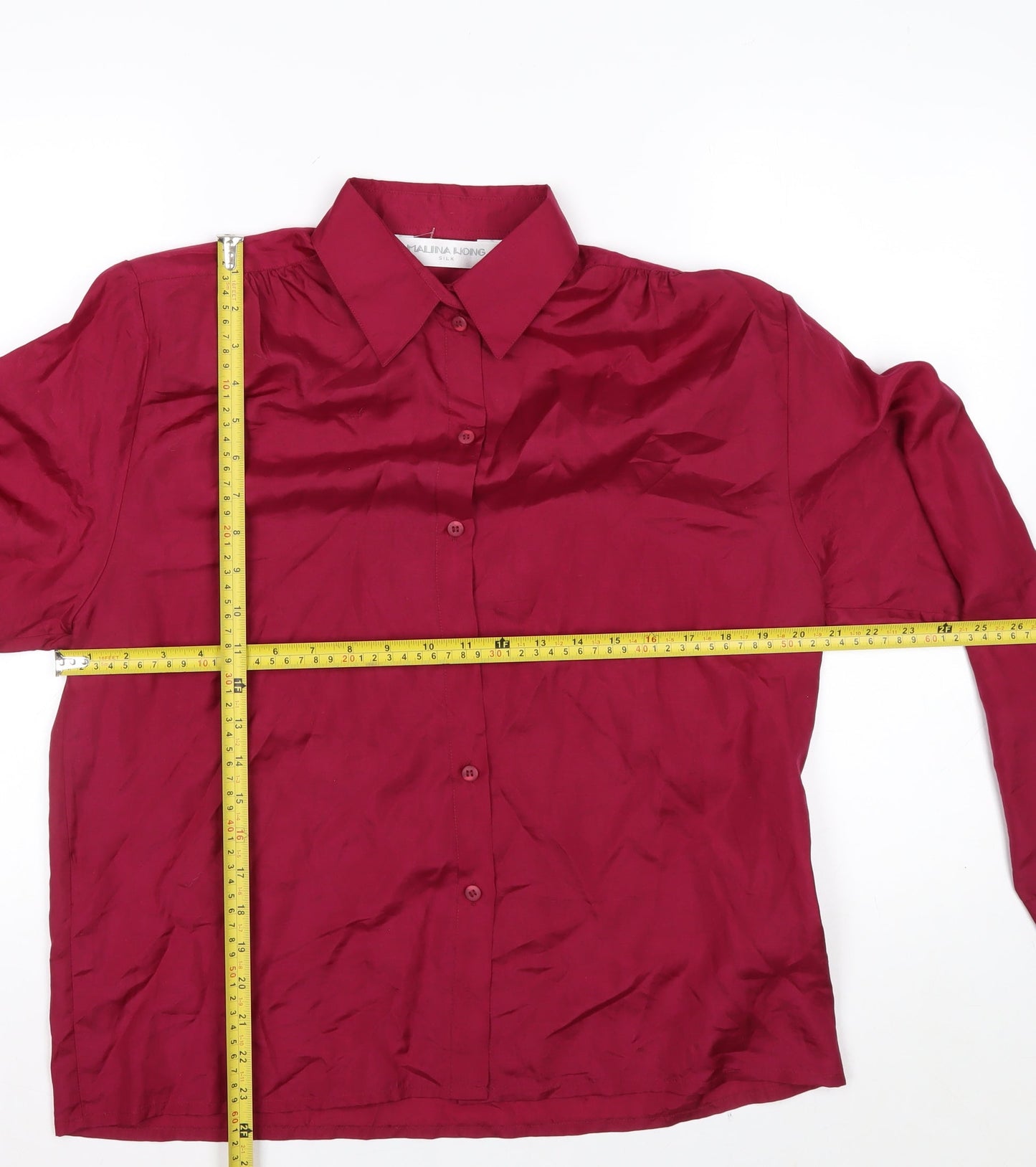 Malina Wong Women Red Silk Button-Up Long Sleeve Shirt Size 10