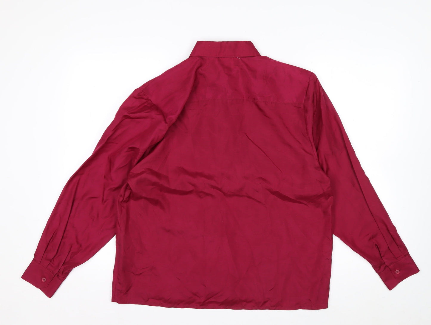 Malina Wong Women Red Silk Button-Up Long Sleeve Shirt Size 10