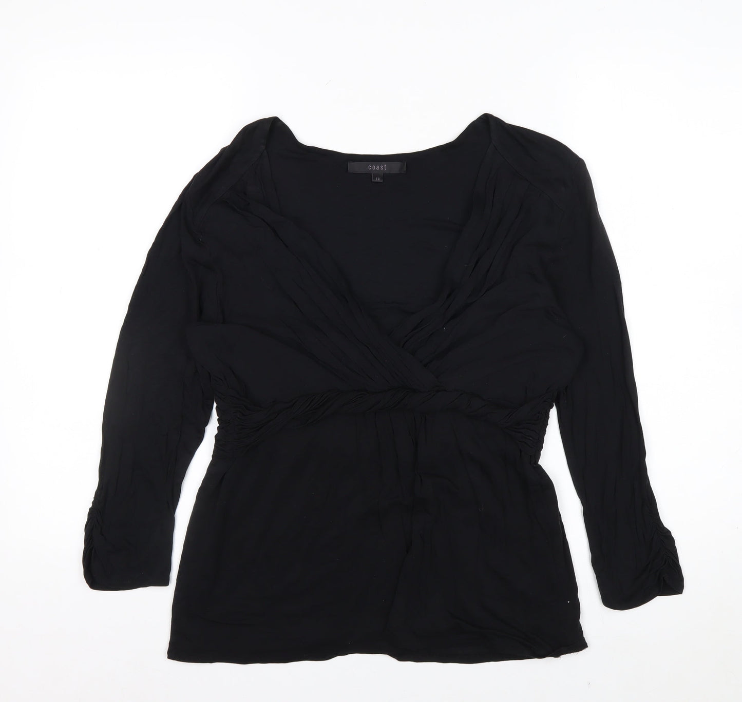 Coast Women’s Black Wrap Blouse Size 14 Lyocell Long Sleeve Top