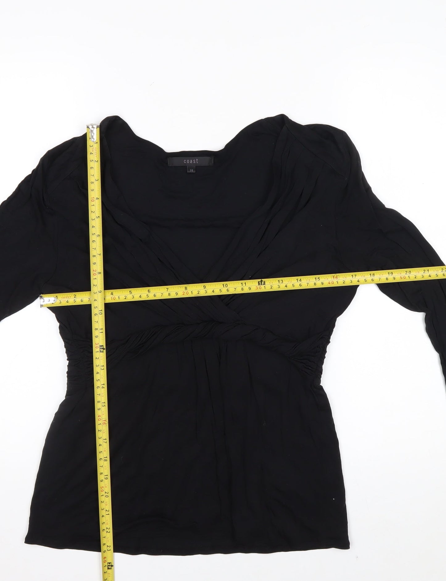 Coast Women’s Black Wrap Blouse Size 14 Lyocell Long Sleeve Top