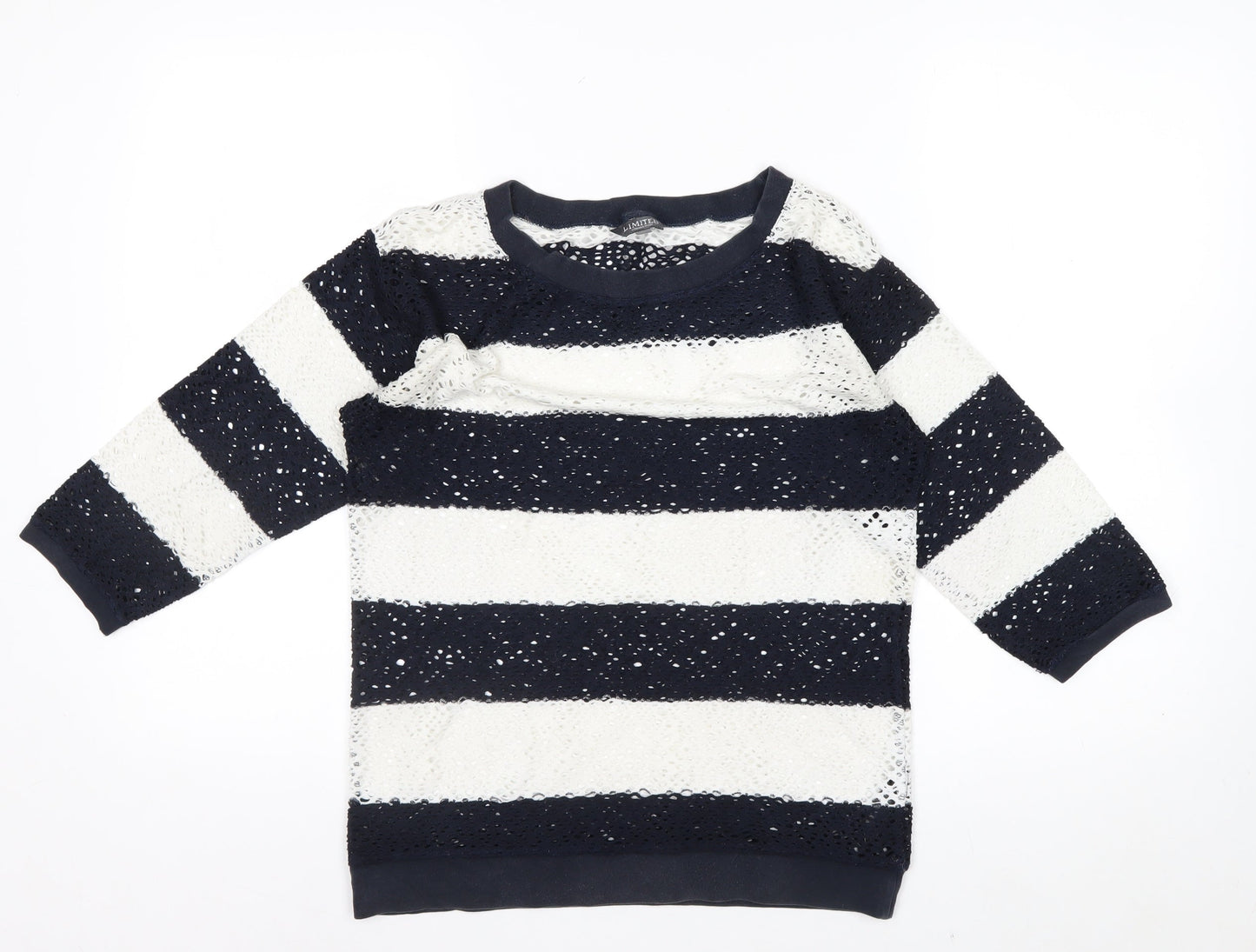 Marks and Spencer Women’s Blue Striped Lace 3/4 Sleeve T-Shirt Size 8