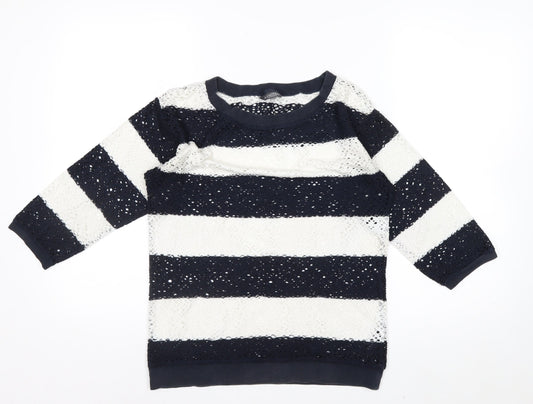 Marks and Spencer Women’s Blue Striped Lace 3/4 Sleeve T-Shirt Size 8