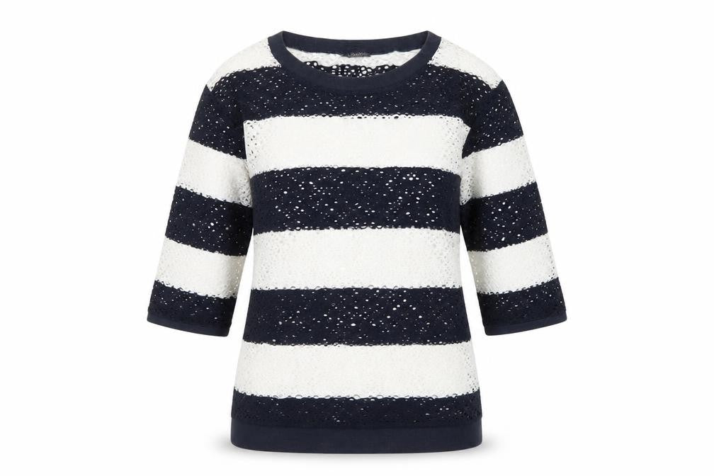 Marks & Spencer Women’s Blue Striped Lace 3/4 Sleeve T-Shirt Size 8