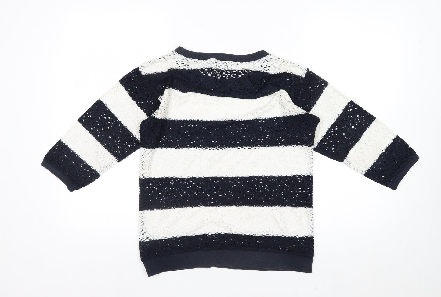 Marks and Spencer Women’s Blue Striped Lace 3/4 Sleeve T-Shirt Size 8