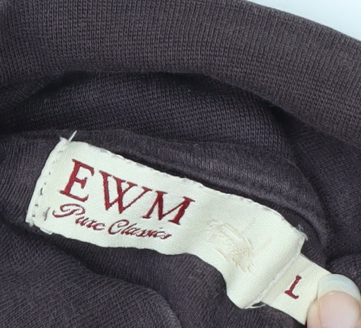 EWM Men’s Brown Cotton Roll Neck Long Sleeve Casual Top Size L
