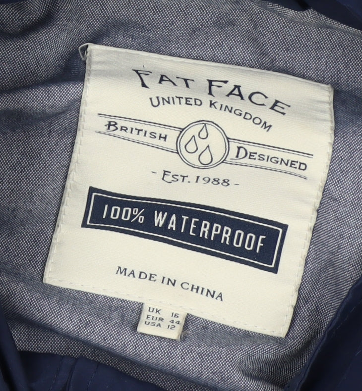 Fat Face Women's Blue Waterproof Hooded Rain Coat Jacket Size 16